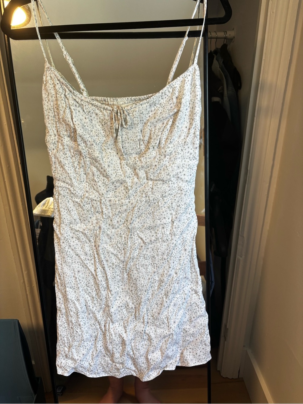 Wilfred White Slip Midi Dress with Blue Floral Print